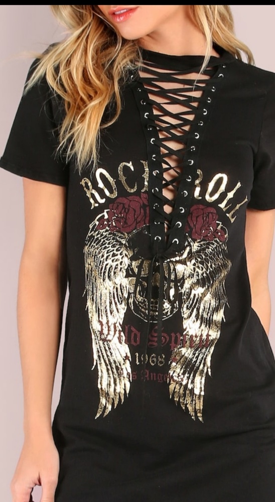 Rock & Roll Laceup Shirt Mini Dress - Picture 2 of 8